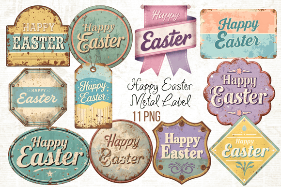 Download Happy Easter Metal Label Printable PNG - Printable png Collection