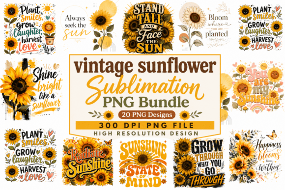 Download Vintage Sunflower Sublimation Png Bundle - Sublimation png Collection
